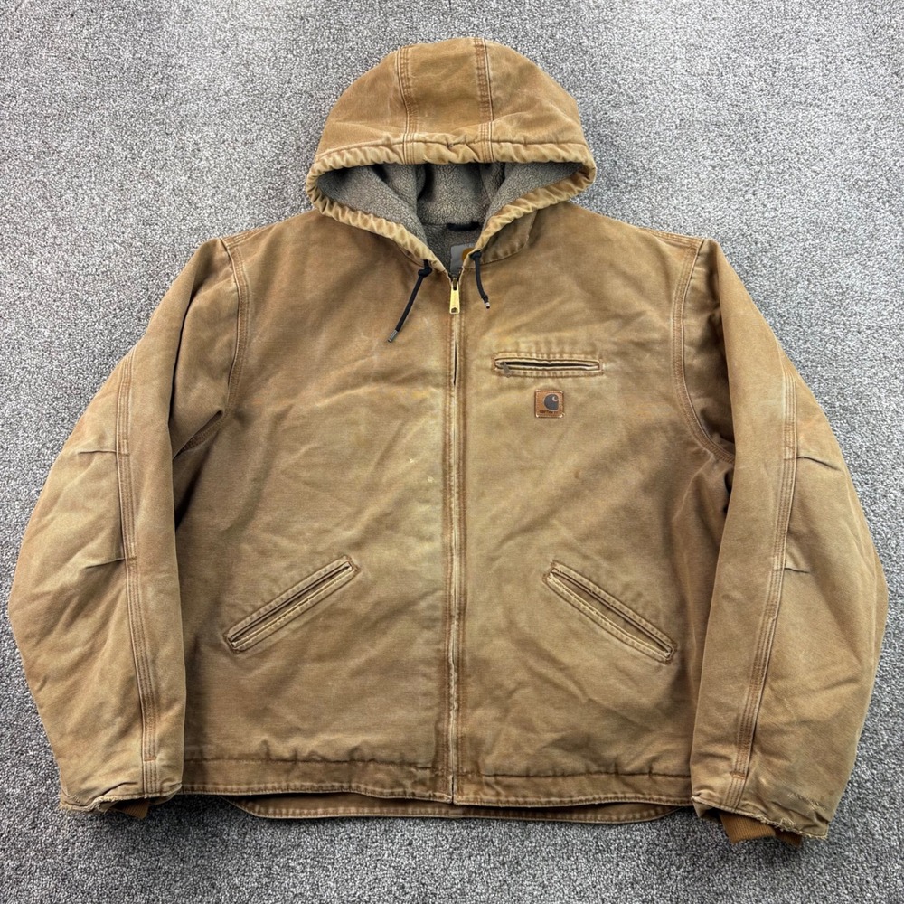 Carhartt Sandstone Sierra Jacket Mens 2XL Brown Sherpa Canvas Work J141 BRN